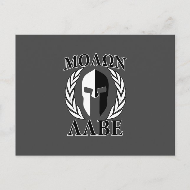 Molon Labe Spartan Helmet Laurels Charcol Vykort (Framsida)