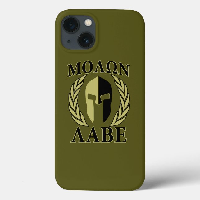 Molon Labe Spartan Helmet Laurels Oliv grönt (Baksida)