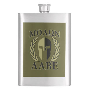 Molon Labe Spartan Helmet Laurels Oliv grönt Fickplunta