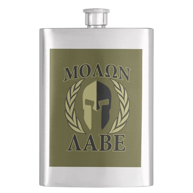 Molon Labe Spartan Helmet Laurels Oliv grönt Fickplunta (Framsidan)