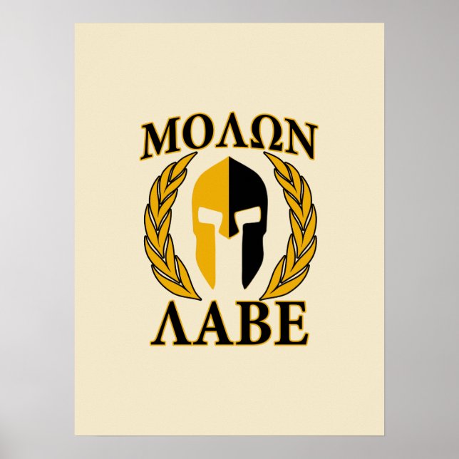 Molon Labe Spartan Helmet Laurels Warm Beige Poster (Framsidan)