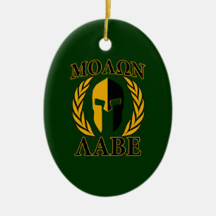 Molon Labe Spartan Laurels on Forest Grönt Julgransprydnad Keramik