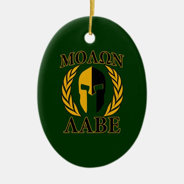 Molon Labe Spartan Laurels on Forest Grönt Julgransprydnad Keramik (Framsidan)