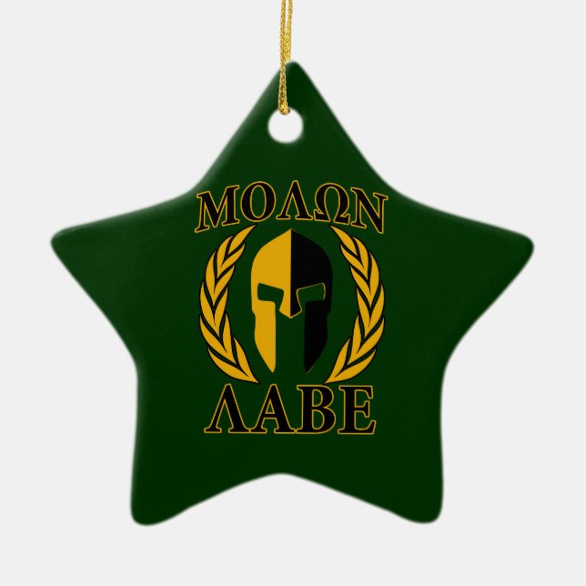 Molon Labe Spartan Laurels on Forest Grönt Julgransprydnad Keramik (Framsidan)