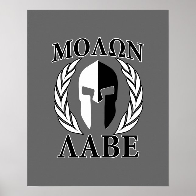 Molon Labe Spartan Mask Armor Laurels Monochrome Poster (Framsidan)