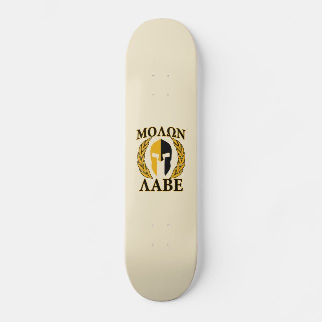 Molon Labe Spartan Mask Laurels Beige Accent Mini Skateboard Bräda 18,7 Cm (Framsida)
