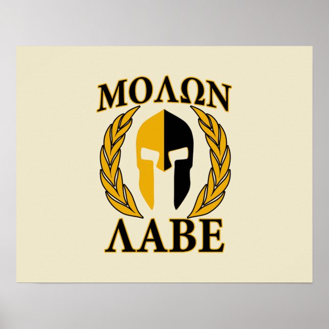 Molon Labe Spartan Mask Laurels Beige Accent Poster (Framsidan)