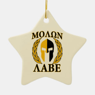 Molon Labe Spartan Mask Laurels Beige Decor Julgransprydnad Keramik