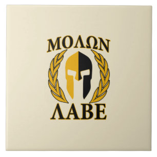 Molon Labe Spartan Mask Laurels Beige Decor Kakelplatta
