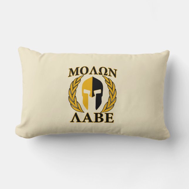 Molon Labe Spartan Mask Laurels Beige Decor Lumbarkudde (Framsida)