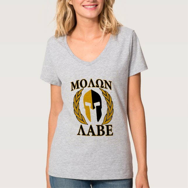 Molon Labe Spartan Mask Laurels Beige Decor Tee (Framsida)