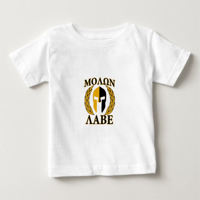 Molon Labe Spartan Mask Laurels Beige Decor Tee Shirt (Framsida)