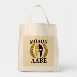 Molon Labe Spartan Mask Laurels Beige Decor Tygkasse