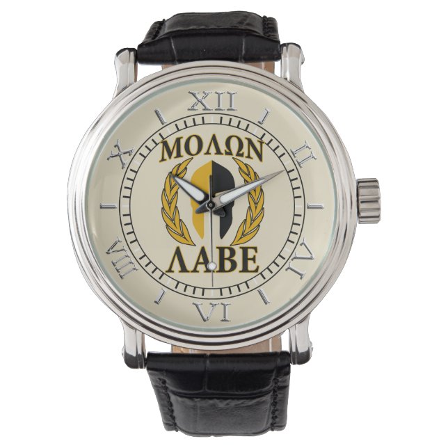 Molon Labe Spartan Mask Laurels Beige Dial Armbandsur (Framsida)