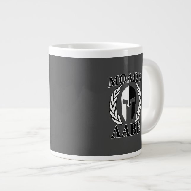 Molon Labe Spartan Mask Laurels Black & White Jumbo Mugg (Framsida höger)