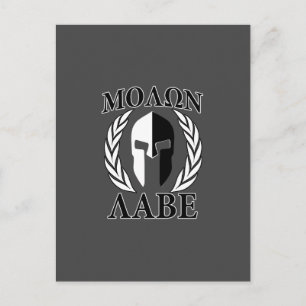 Molon Labe Spartan Mask Laurels Black & White Vykort