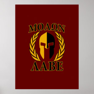 Molon Labe Spartan Mask Laurels Burgundy Decor Poster