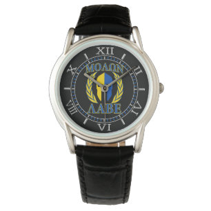 Molon Labe Spartan Mask Laurels Gult Blue Dial Armbandsur