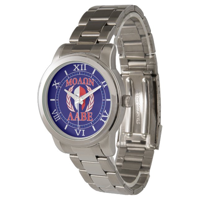 Molon Labe Spartan Mask Laurels Navy Blue Dial Armbandsur (Vinklad)