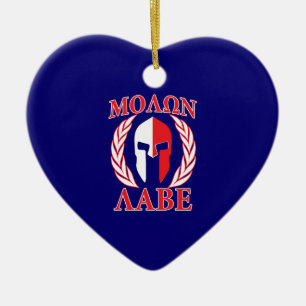 Molon Labe Spartan Mask Laurels Navy Blue Julgransprydnad Keramik