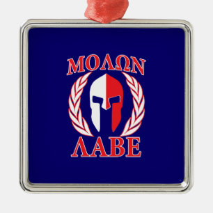 Molon Labe Spartan Mask Laurels Navy Blue Julgransprydnad Metall