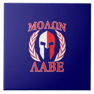 Molon Labe Spartan Mask Laurels Navy Blue Kakelplatta