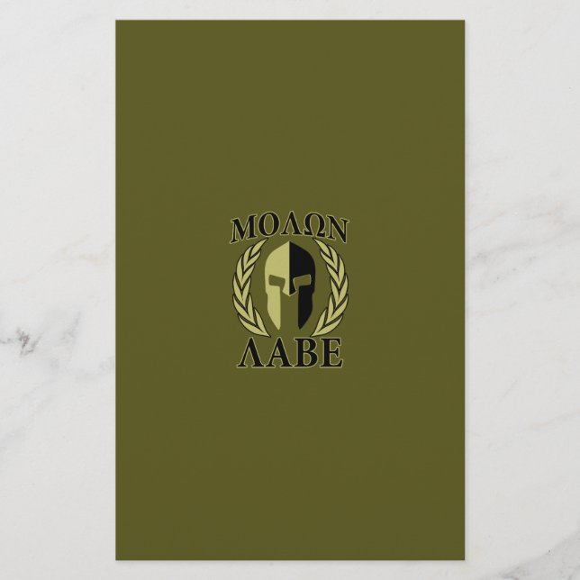 Molon Labe Spartan Mask Laurels Oliv grönt Brevpapper (Framsida)