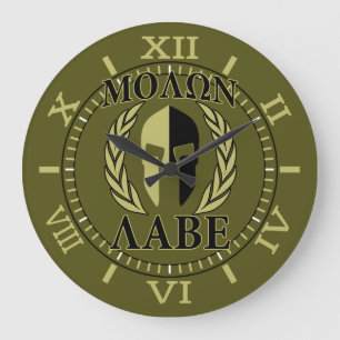 Molon Labe Spartan Mask Laurels Oliv grönt dial Stor Klocka