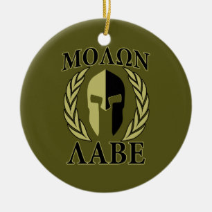 Molon Labe Spartan Mask Laurels Oliv grönt Julgransprydnad Keramik