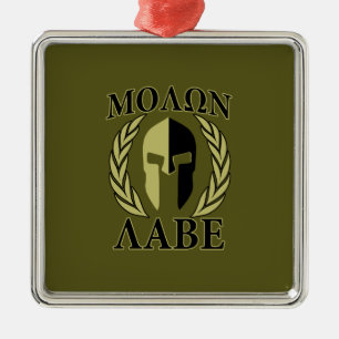 Molon Labe Spartan Mask Laurels Oliv grönt Julgransprydnad Metall