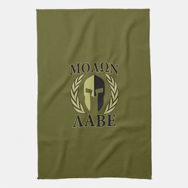 Molon Labe Spartan Mask Laurels Oliv grönt Kökshandduk (Vertikal)