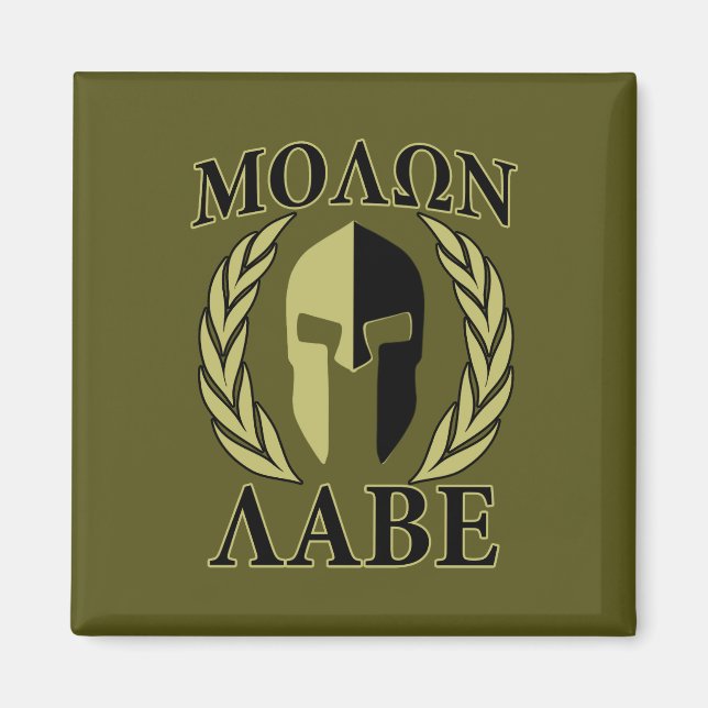 Molon Labe Spartan Mask Laurels Oliv grönt Magnet (Framsidan)