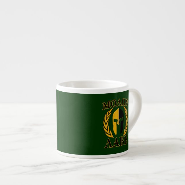 Molon Labe Spartan Mask Laurels på Grönt Espressomugg (Framsida höger)
