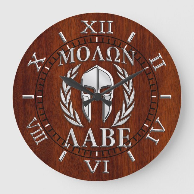 Molon Labe Spartan Mask Laurels Silver Dial Stor Klocka (Framsida)