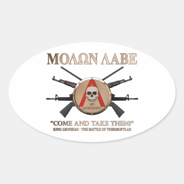 Molon Labe - Spartan Shield Ovalt Klistermärke (Framsida)