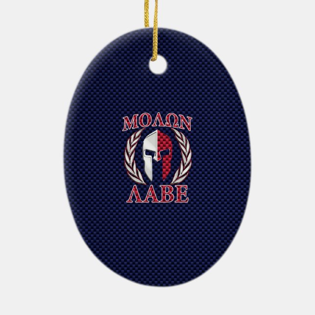 Molon Labe Spartan Warrior Carbon Fiber Chrome Julgransprydnad Keramik (Baksidan)
