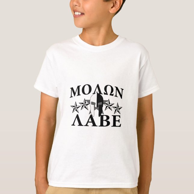 Molon Labe Spartan Warrior Helmet 5 stjärnor B&W Tee Shirt (Framsida)