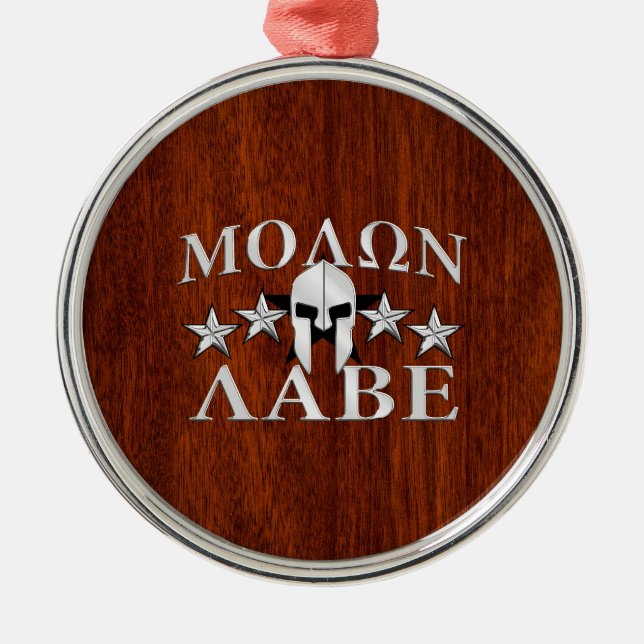 Molon Labe Spartan Warrior Helmet Mahogany Julgransprydnad Metall (Framsidan)