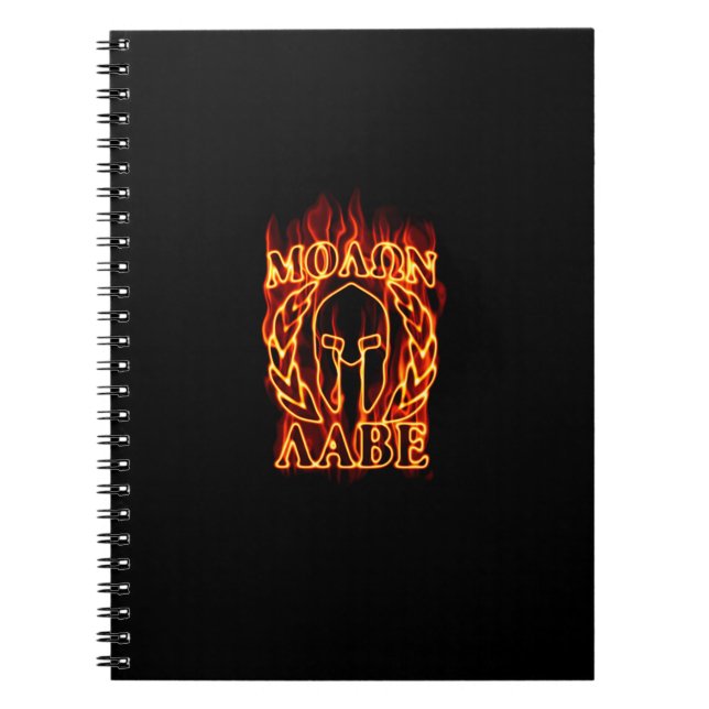 Molon Labe Spartan Warrior in Flames Anteckningsbok Med Spiral (Framsidan)