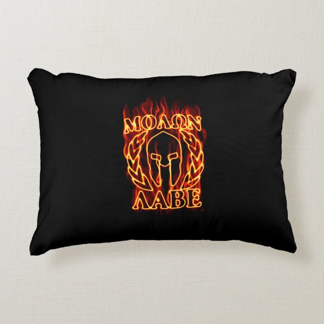 Molon Labe Spartan Warrior in Flames Prydnadskudde (Framsidan)