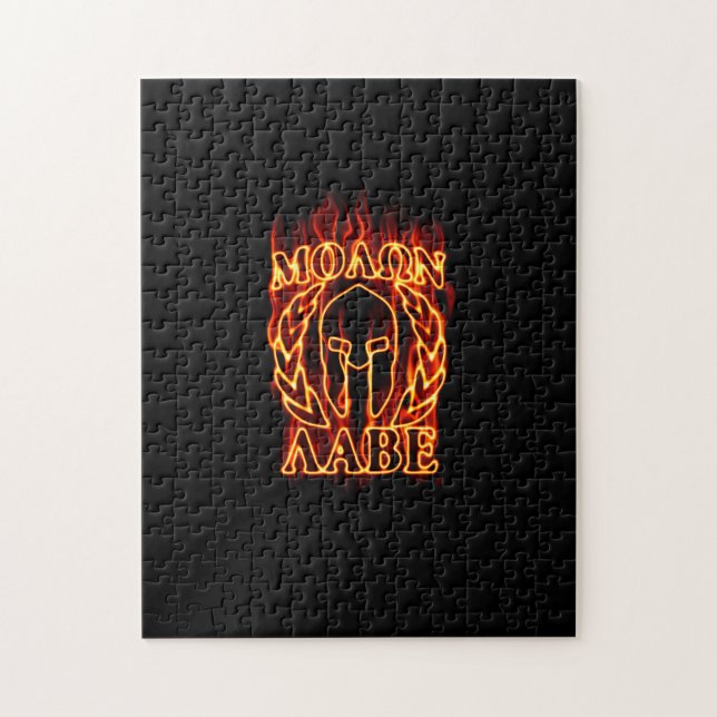 Molon Labe Spartan Warrior in Flames Pussel (Vertikal)