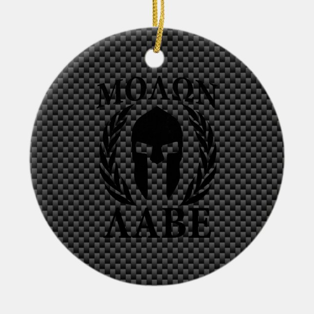 Molon Labe Spartan Warrior Laurels Carbon Stil Julgransprydnad Keramik (Framsidan)