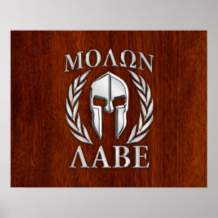 Molon Labe Spartan Warrior Laurels Chro Wood Print Poster