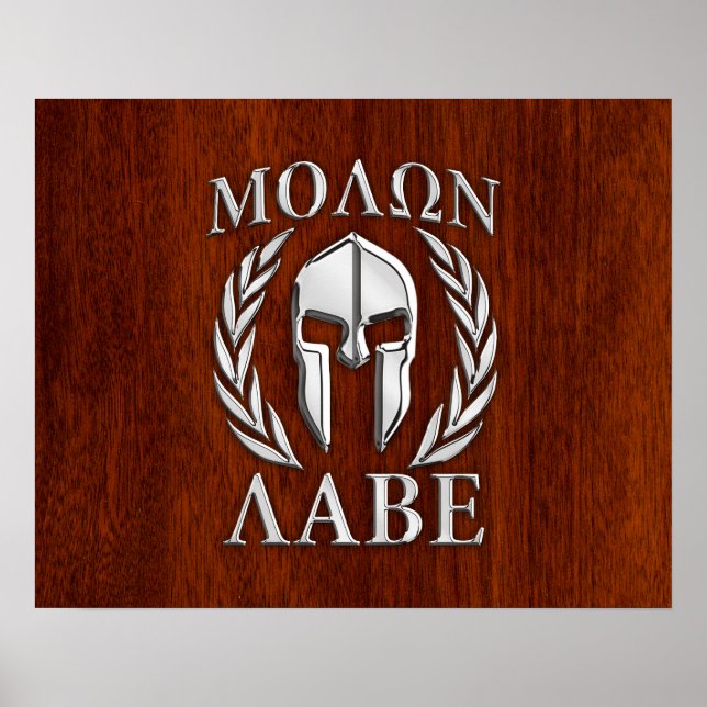 Molon Labe Spartan Warrior Laurels Chro Wood Print Poster (Framsidan)
