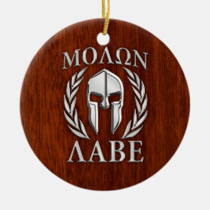 Molon Labe Spartan Warrior Laurels Mahogany Print Julgransprydnad Keramik