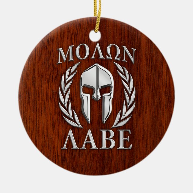 Molon Labe Spartan Warrior Laurels Mahogany Print Julgransprydnad Keramik (Framsidan)