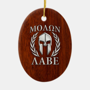 Molon Labe Spartan Warrior Laurels Mahogany Print Julgransprydnad Keramik