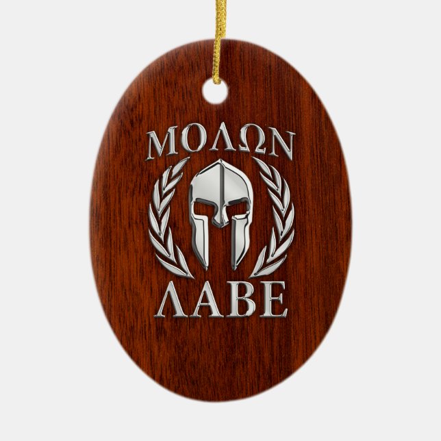 Molon Labe Spartan Warrior Laurels Mahogany Print Julgransprydnad Keramik (Framsidan)