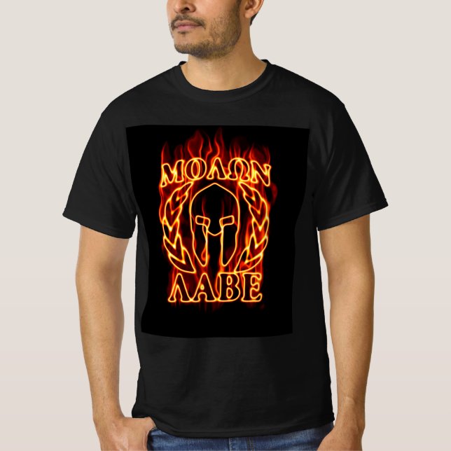 Molon Labe Spartan Warrior Laurels on Fire T-shirt (Framsida)