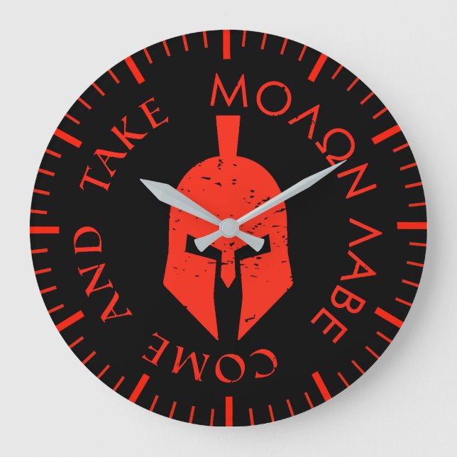 Molon Labe Spartansk Hjälm Röd Stor Klocka (Framsida)